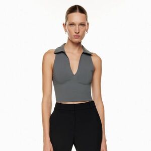 NEW Aritzia Babaton Contour Polo Tank, size small, elegant charcoal color